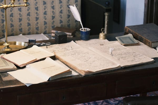 Cozy study desk with an open book and papers